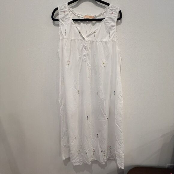 La Cera Nightgown w Pockets Sz XL Embroidered Cottagecore Floral 100% Cotton - Picture 2 of 11